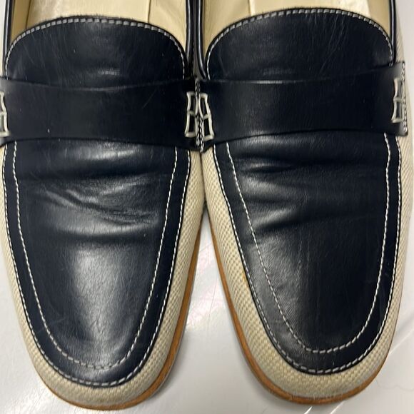 Brooks Brothers Beige Navy Twill and Leather Classic Slip-On Loafers- Size 8 - Picture 5 of 13